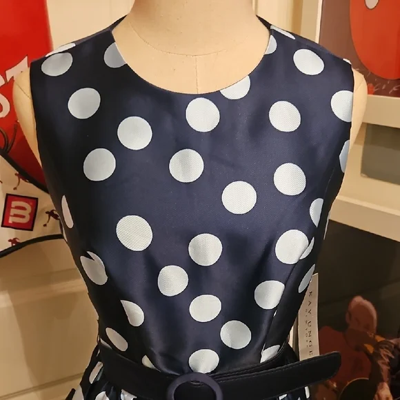 Kay Unger Navy and White Polka Dot A-Line Dress - Picture 2 of 9